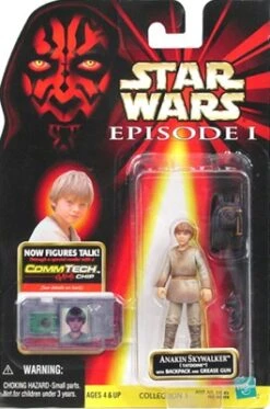 Star Wars Action Figure - Anakin Skywalker Tatooine With Backpack And Grease Gun - Episode 1 - With CommTech Chip