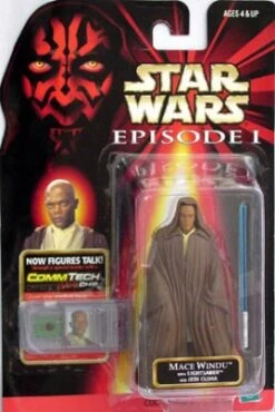 Star Wars Action Figure - Mace Windu With Lightsaber And Jedi Cloak - Episode 1 - With CommTech Chip