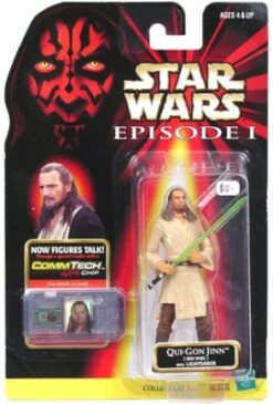 Star Wars Action Figure - Qui-Gon Jinn Jedi Duel With Lightsaber - Episode 1 - With CommTech Chip