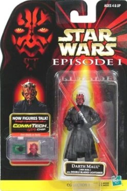 Star Wars Action Figure - Darth Maul Jedi Duel With Double Bladed Lightsaber - Episode 1 - With CommTech Chip